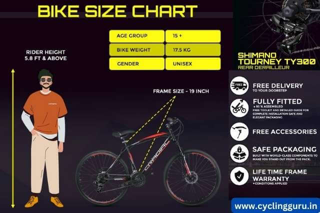 Cradiac Discover Pro hybrid bike Size guide