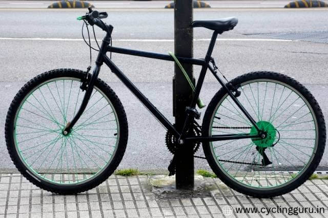 parked bicycle with a lock